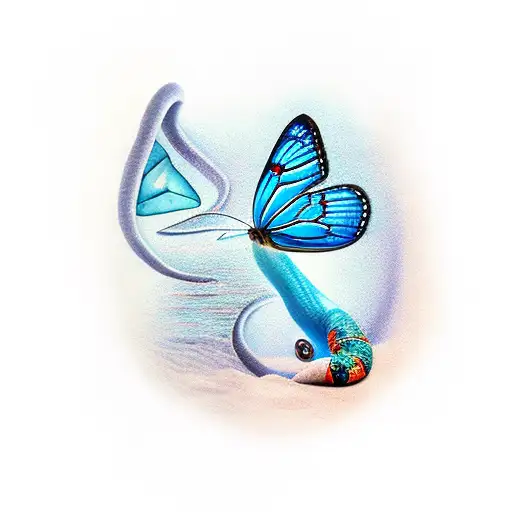 Beautiful Blue Butterfly Emerging From The Skin Lefted By A Snake