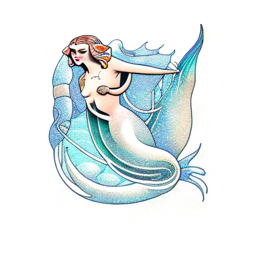 Art Deco Nouveau Mermaid Underwater