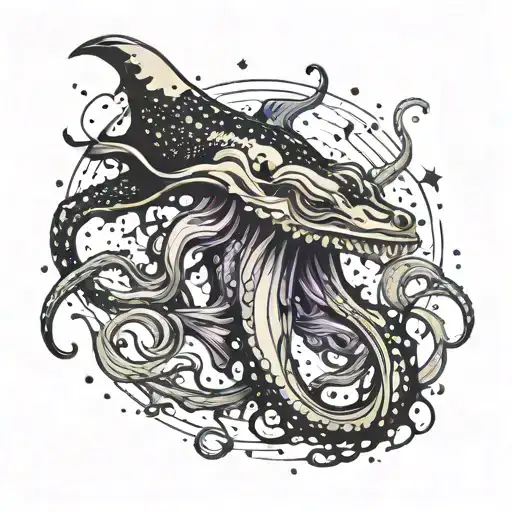 Giant Squid Shooting Ink Splatter Galaxy Filled With Stars