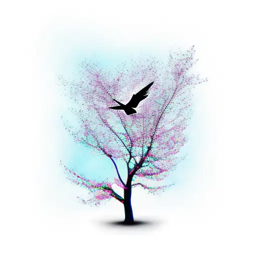 Swallow Silhouette Around Tree