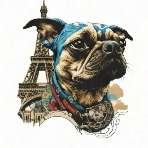 A Dog In Front Of The Eiffel Tower