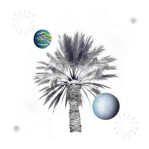 Palm Tree With Planets Around It