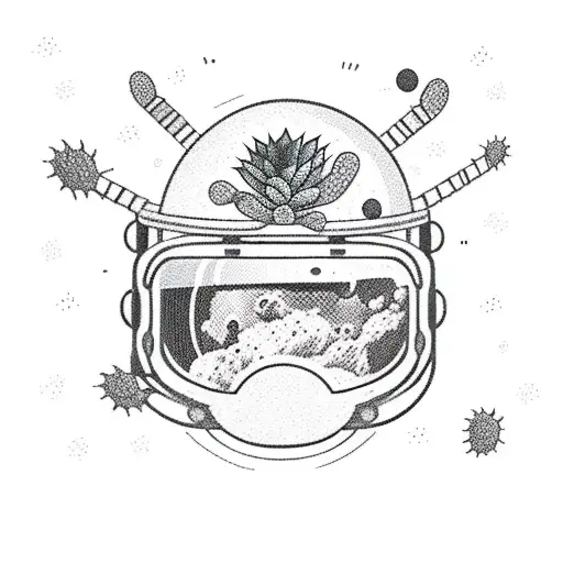Floating Spaceman With A Cactus Coming Out Of Their Helmet Surrounded By A Bed Of Black Roses
