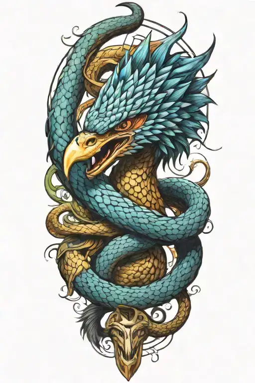 Phenix Fighting With A Snake Wrapped