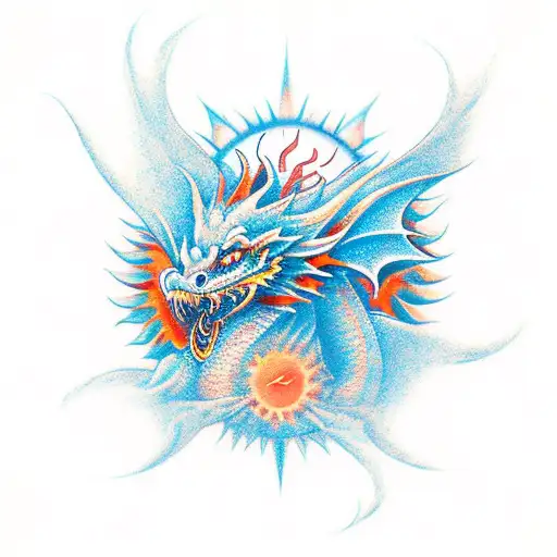 Create A Tattoo Idea With The Theme Of A Red And Orange Dragon Is The Son Of The Sun