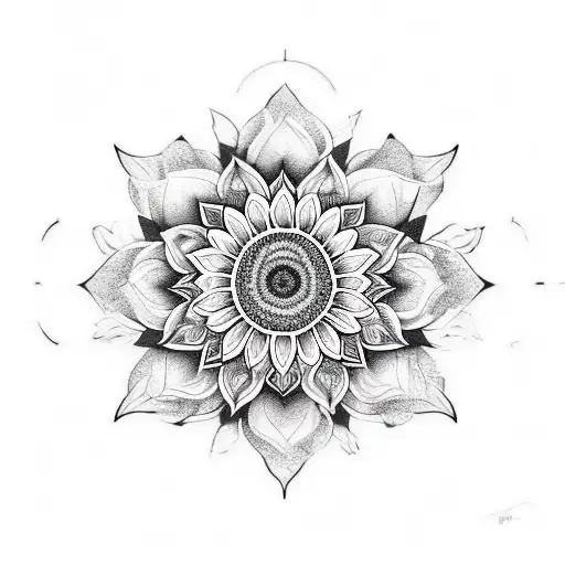 Sunflower And Mandala Half Colour Half Black And White