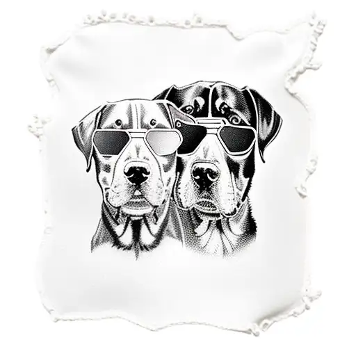 Black And Tan Rottweiler And Black And Tan Texas Heeler Dogs With Sunglasses On