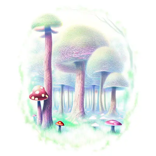 A Mystical Forest With Mushrooms