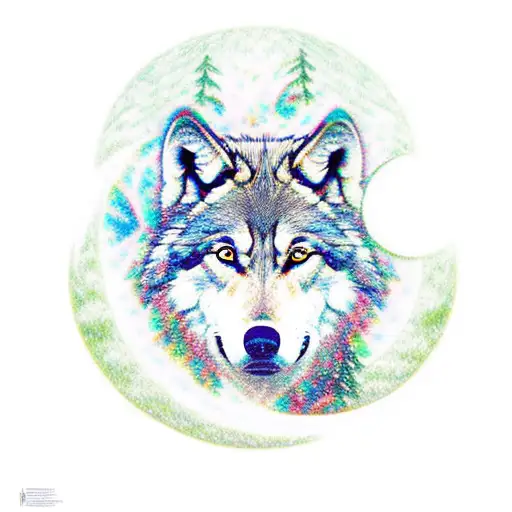 Nietzsche's Head And A Wolf In A Forest With A Moon