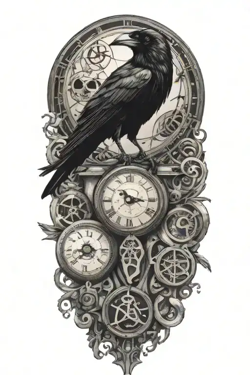 Raven Perched With Runes And Clockwork