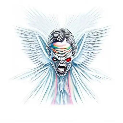 Angel De Cuerpo Entero Con Las Puntas De Ala De Demonio Saliendo De Las Tinieblas