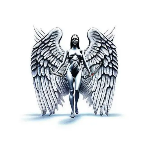 Angel De Cuerpo Entero Con Las Puntas De Ala De Demonio Saliendo De Las Tinieblas