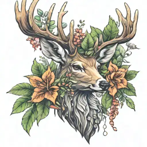 Deer With Plants In Antlers