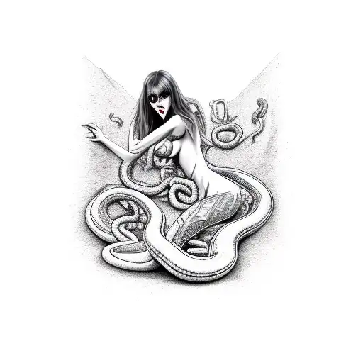 Succubus Surounded By A Snake