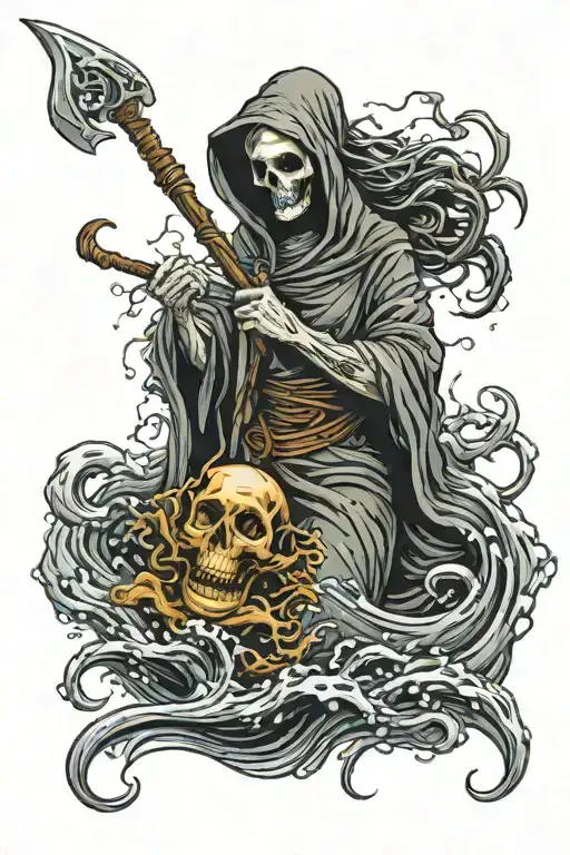 Female Grim Reaper In Water Gloomy Dark