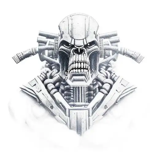 Half Human Titan Warior Stand With His Gun And Looks Tired After Battle