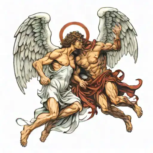 Angel Fighting A Devil Symmetrical Design