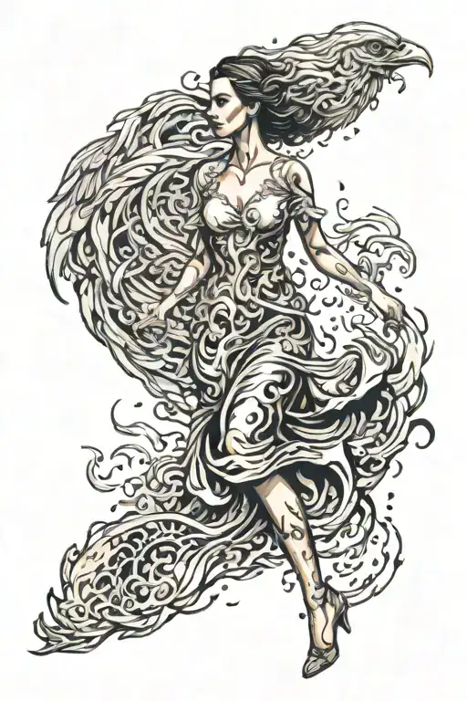 Woman Stepping Out Of The Fire Like A Phenix Rerising Surrounded