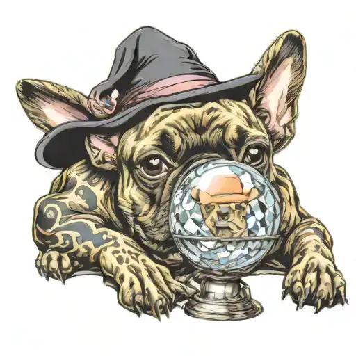 Magical French Bulldog With Crystal Ball And Witches Hat