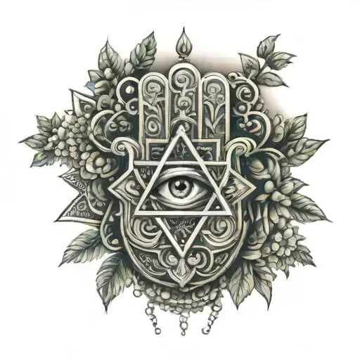 Hamsa With Star Of David And Tree Of Life Intertwined