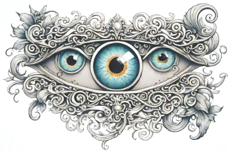 3 Eyes Connected By Scroll Work Design