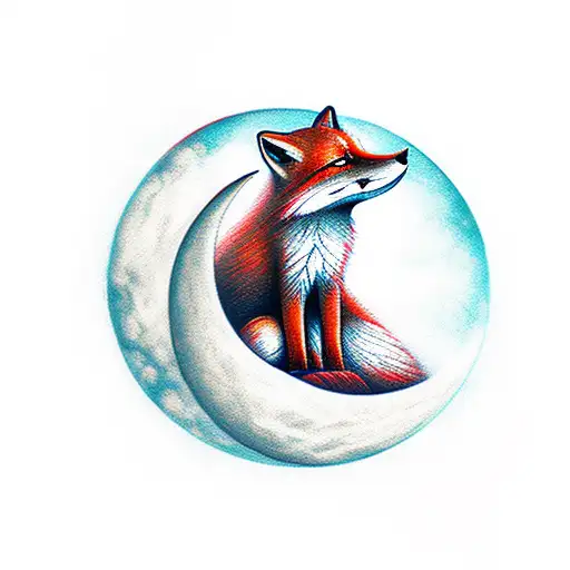 Fox Sitting On A Crescent Moon