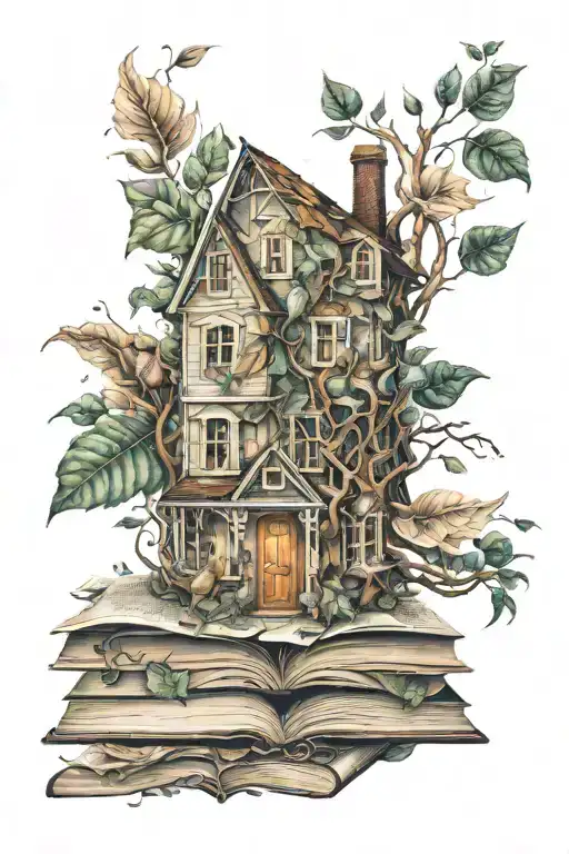 House Made Of Leaves And Pages From A Book