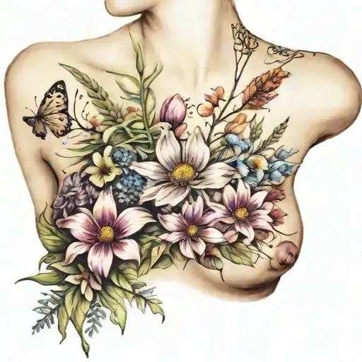 Wildflowers On The Collarbone And Chest