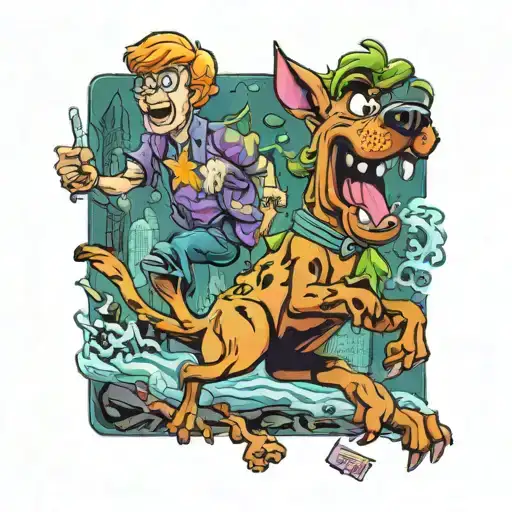 Scooby Doo And Shaggy Being Chased By A Scary Monster