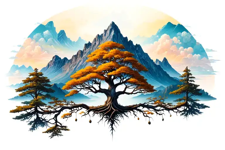 Tree Of Life And Mountain