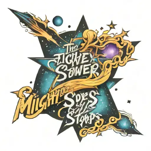 Mighty Power Goes Like This To The Stars Lettering