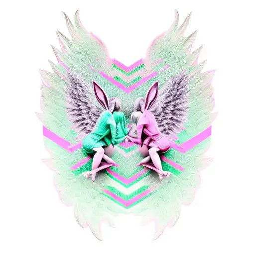 Bunny And Angel Wings With Pink And Sage Green Color Scheme