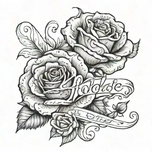 The Word Folasade In Cursive With Two Roses Tangled Together At The Bottom