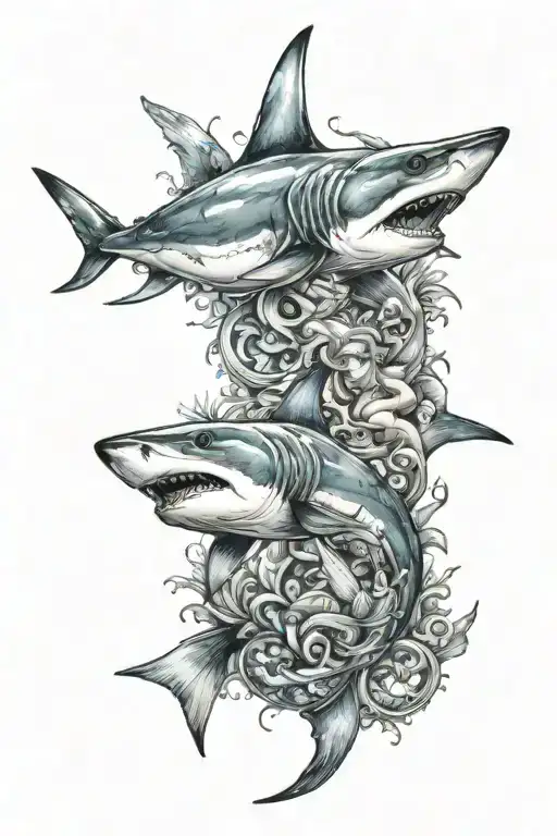 Shark And A Mermaid Surrounded