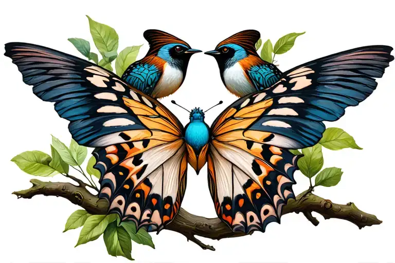 Semicolon With Female Eastern Tiger Swallow Butterfly Wings Over Cacoon On Branch