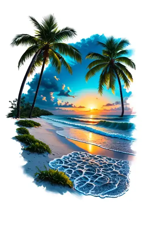 Beach Scene With Sunrise