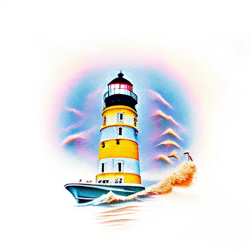 Boat In Front Of Lighthouse