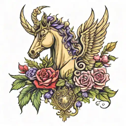 Scottish Clan Duncan Crest Heraldry Crown Wings With Unicorn And Roses And Thistles