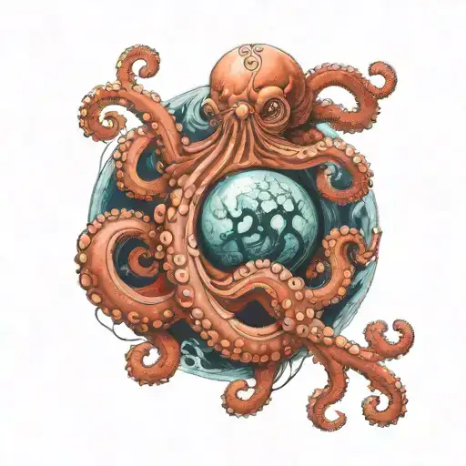 Octopus Wrapping Around A Full Moon