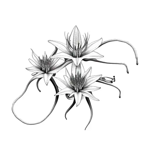 Three White Cahaba Spider Lilies On A Black Background