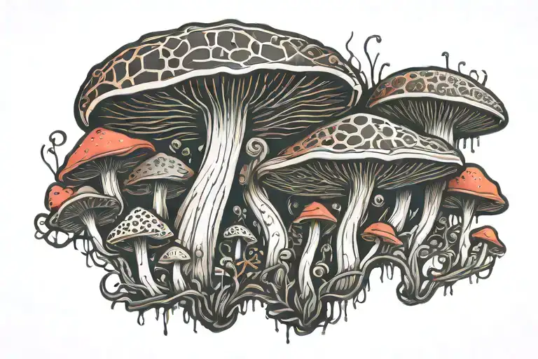 Mushroom Forest Trippy Abstract Lineart