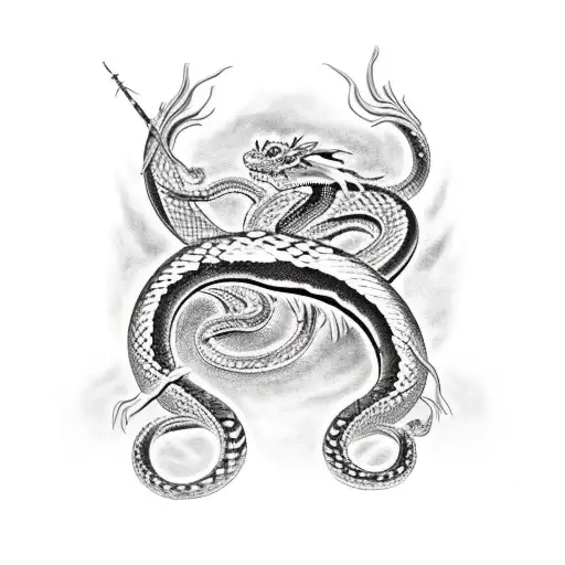Japanese Dragon Spine Tattoo With Two Snakes Crawling Up On It One Cobra And One Python