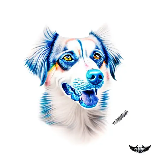 A Realistic Portrait Of A Unique Mixed Breed Dog With Striking Blue Eyes