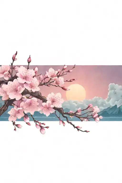 Pink Cherry Blossom Branches Reaching Into The Night Sky