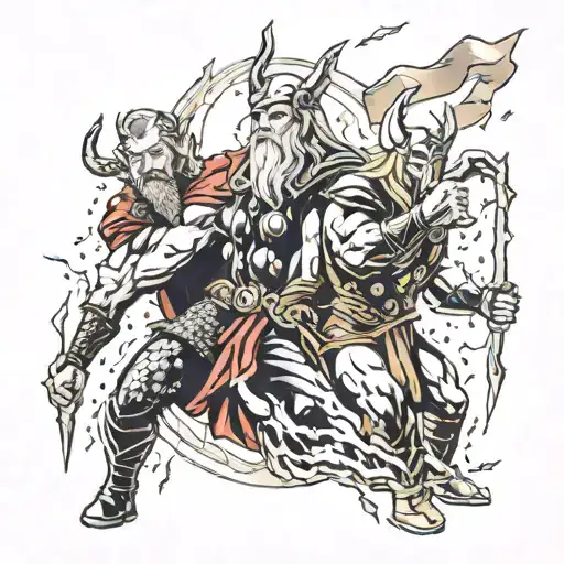 Thor And Odin With Lightning Bolts