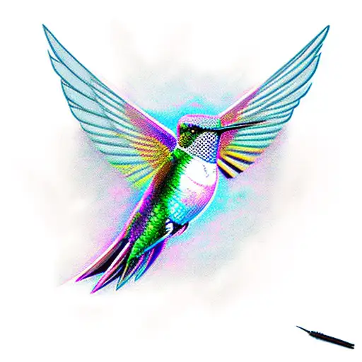 A Hummingbird With Cyberpunk Styled Colors