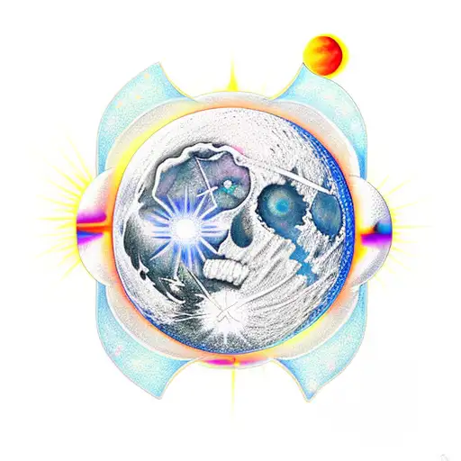 Celestial Moon With Colour And The Sun Intertwining