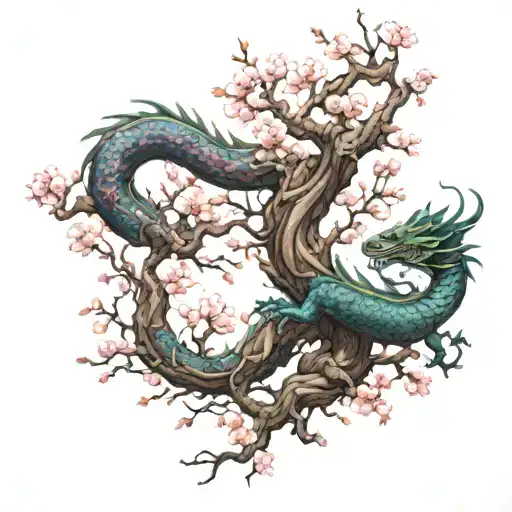 Sakura Tree With Dragon