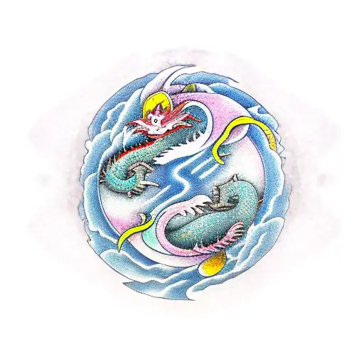 Small Japanese Peaceful Dragon With Ying Yang