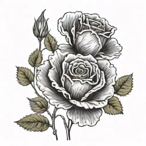 Single Poppy Flower Stems Intertwined With Single Yellow Rose